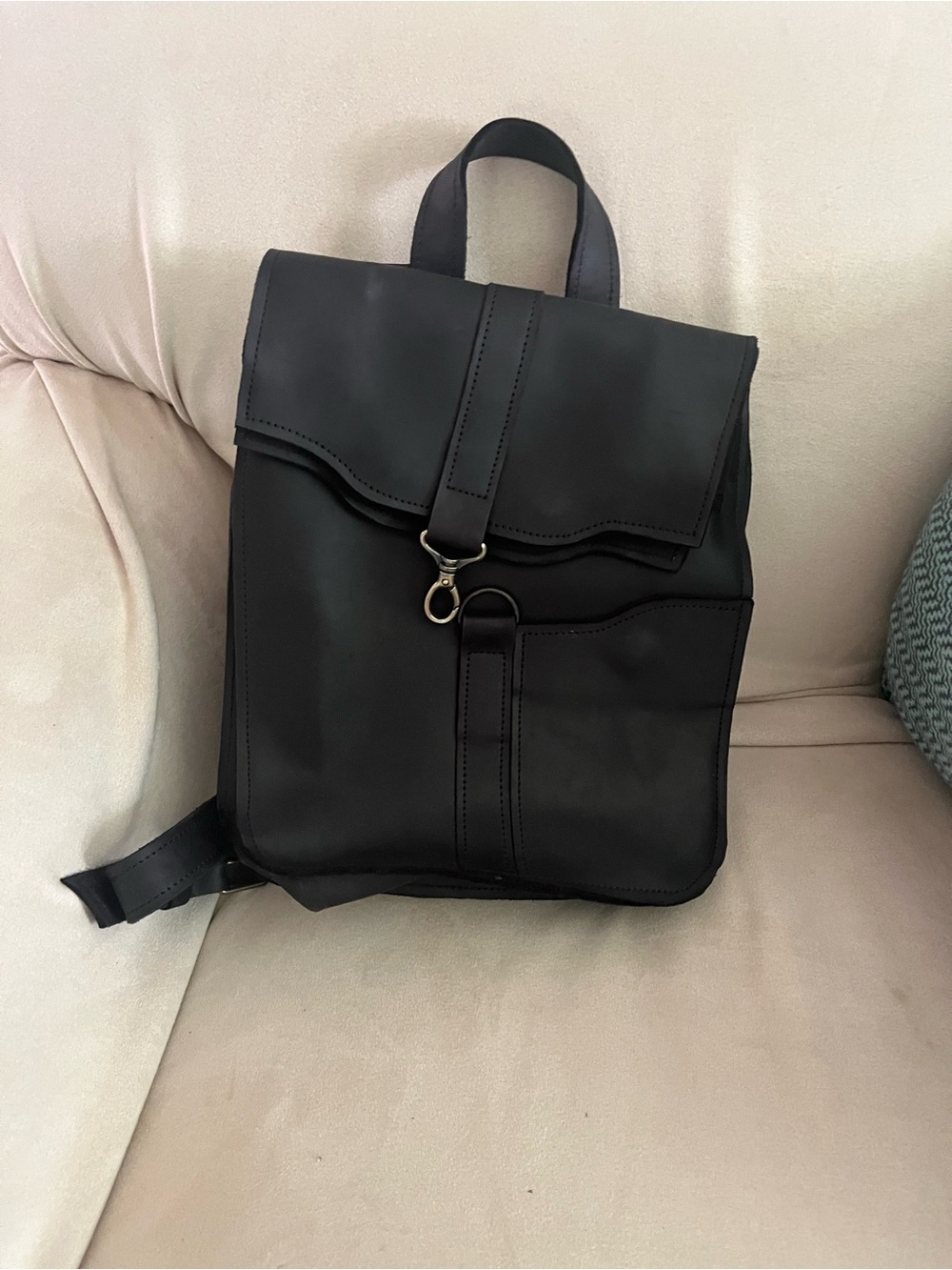 Black Leather Backpack - Minimalist Everyday Bag